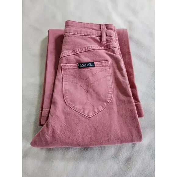Rolla's Womens 25 Wide Leg High Rise Waisted Sailor Jeans Pink Blush Retro 27"IS - Picture 7 of 7